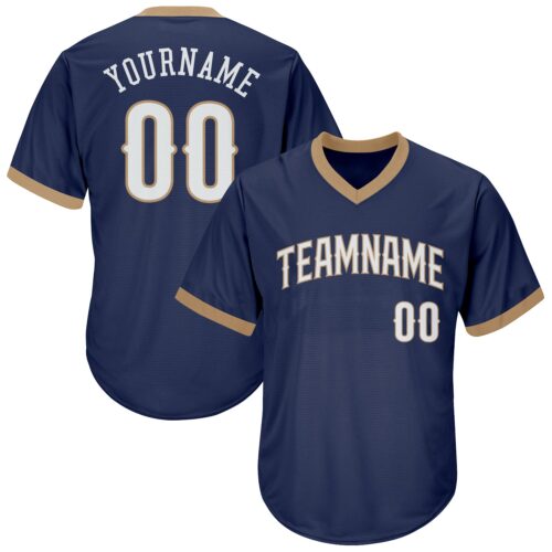 navy_0152 Custom Navy White-Old Gold Authentic Throwback Rib-Knit Baseball Jersey Shirt