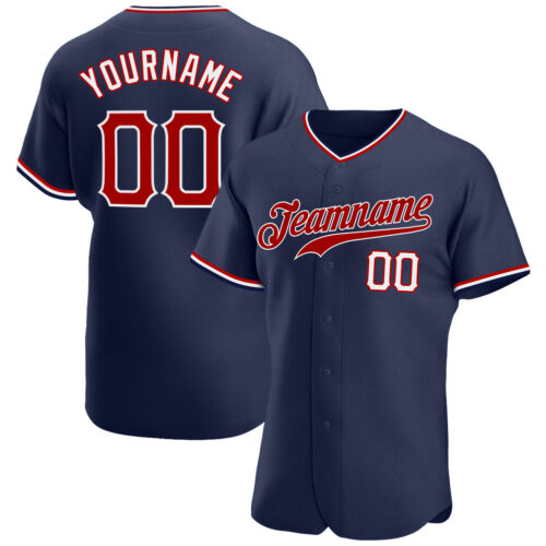 navy_0158 Custom Navy Red-White Authentic Baseball Jersey
