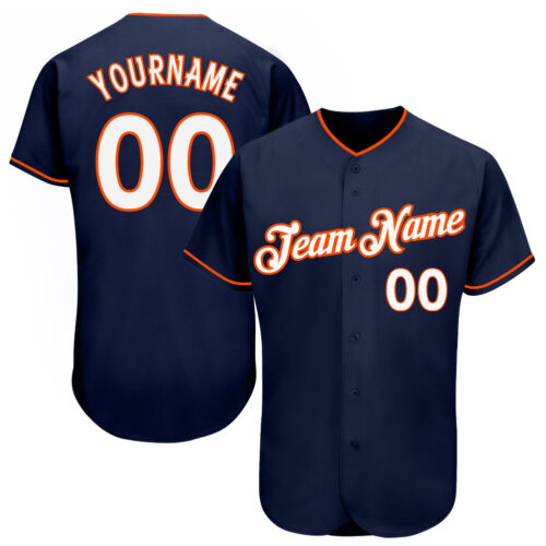 navy_0163 Custom Navy White-Orange Authentic Baseball Jersey