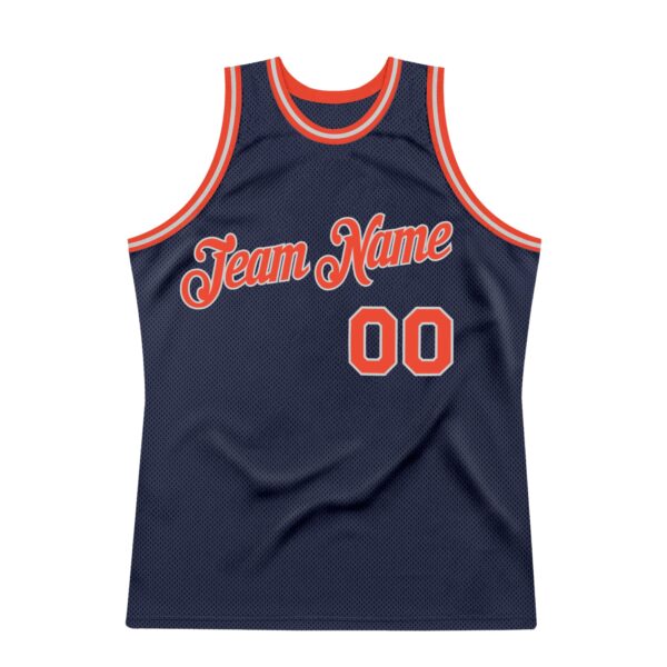 Custom Navy Orange-Gray Authentic Throwback Basketball Jersey