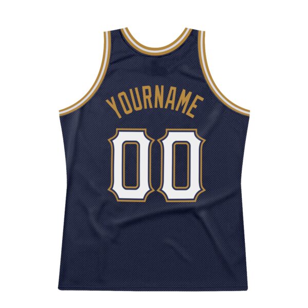 Custom Navy White-Old Gold Authentic Throwback Basketball Jersey