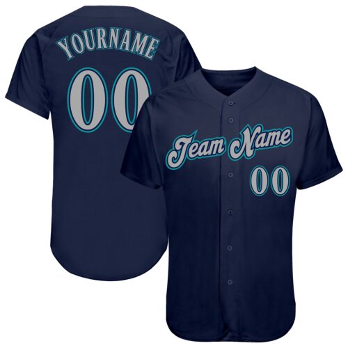 navy_0191 Custom Navy Gray-Teal Authentic Baseball Jersey