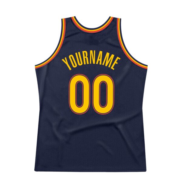 Custom Navy Gold-Orange Authentic Throwback Basketball Jersey