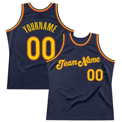 navy_0195 Custom Navy Gold-Orange Authentic Throwback Basketball Jersey