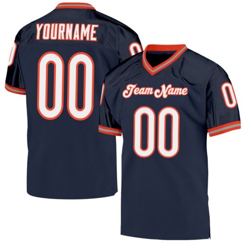 navy_0210 Custom Navy White-Orange Mesh Authentic Throwback Football Jersey