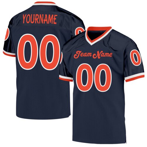 navy_0212 Custom Navy Orange-White Mesh Authentic Throwback Football Jersey