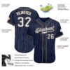 Custom Navy White Pinstripe White-Old Gold Authentic Baseball Jersey
