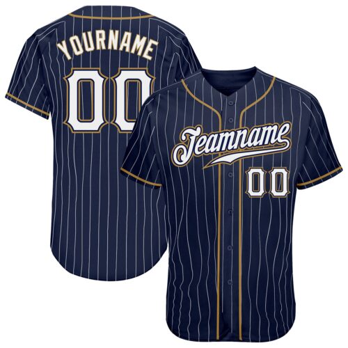 navy_0220 Custom Navy White Pinstripe White-Old Gold Authentic Baseball Jersey