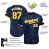 Custom Navy White Pinstripe Gold-White Authentic Baseball Jersey