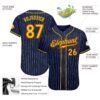 Custom Navy White Pinstripe Gold-Orange Authentic Baseball Jersey