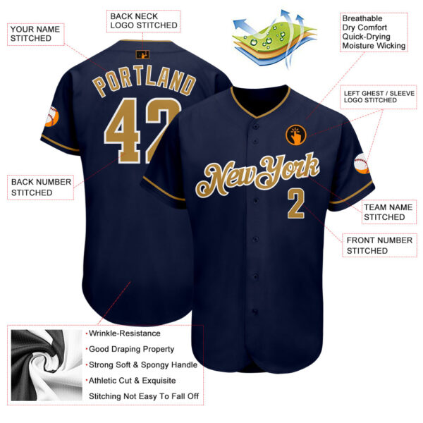 Custom Navy Old Gold-White Authentic Baseball Jersey