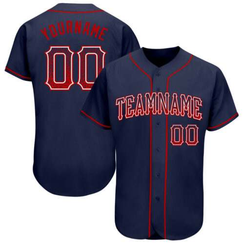 navy_0236 Custom Navy Red-White Authentic Drift Fashion Baseball Jersey