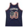 Custom Navy Vintage USA Flag-Cream Authentic Throwback Basketball Jersey