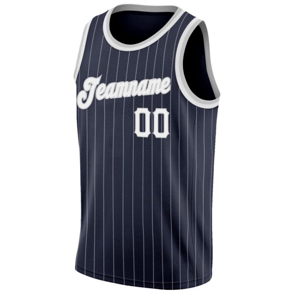 Custom Navy White Pinstripe White-Gray Authentic Basketball Jersey
