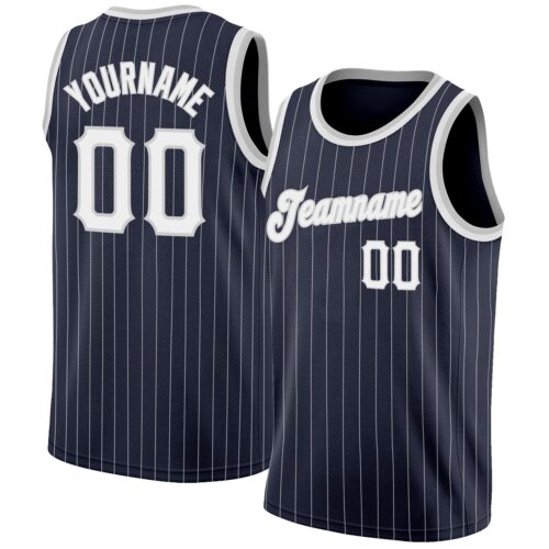 navy_0244 Custom Navy White Pinstripe White-Gray Authentic Basketball Jersey
