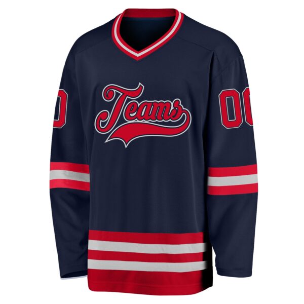 Custom Navy Red-Gray Hockey Jersey