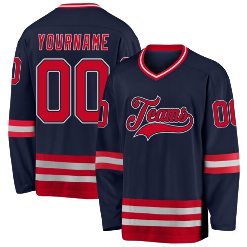 navy_0261 Custom Navy Red-Gray Hockey Jersey
