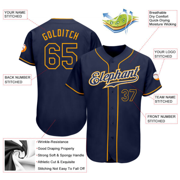Custom Navy Navy-Gold Authentic Baseball Jersey