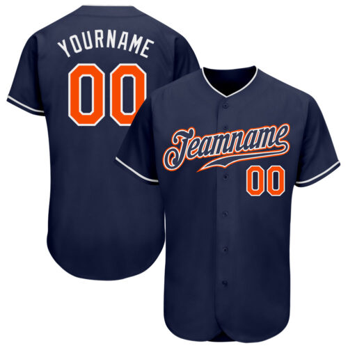 navy_0335 Custom Navy Orange-White Authentic Baseball Jersey