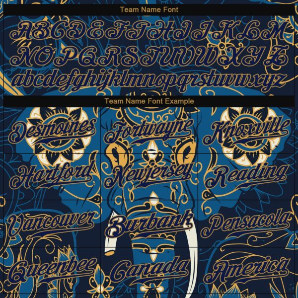 Custom Navy Navy-Old Gold 3D Pattern Design Elephant Authentic Baseball Jersey