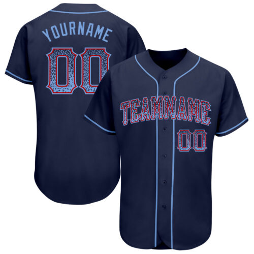 navy_0347 Custom Navy Light Blue-Red Authentic Drift Fashion Baseball Jersey