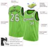 Custom Neon Green White Pinstripe White-Black Authentic Basketball Jersey