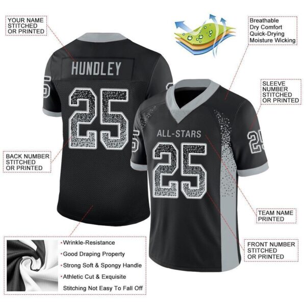 Custom Black Silver-White Drift Fashion Football Jersey