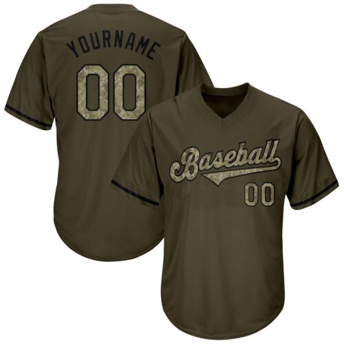 olive_0015 Custom Olive Camo-Black Authentic Throwback Rib-Knit Salute To Service Baseball Jersey Shirt