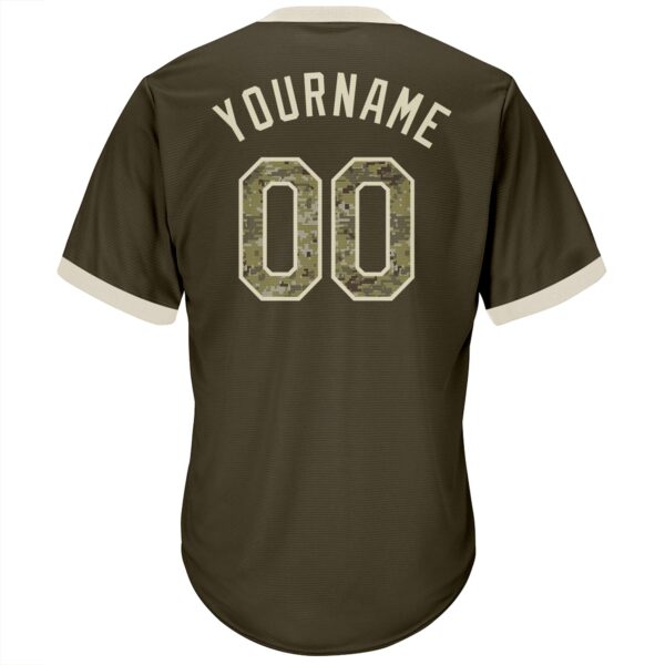 Custom Olive Camo-Cream Authentic Throwback Rib-Knit Salute To Service Baseball Jersey Shirt