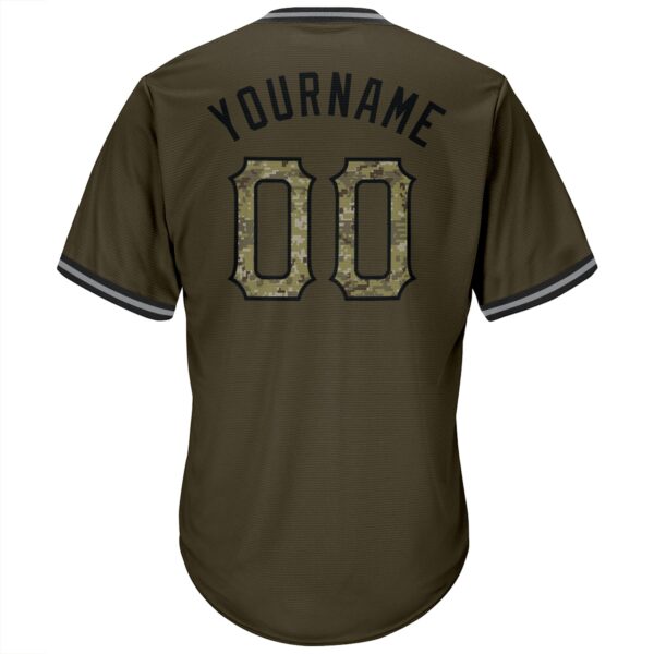 Custom Olive Camo-Black Authentic Throwback Rib-Knit Salute To Service Baseball Jersey Shirt