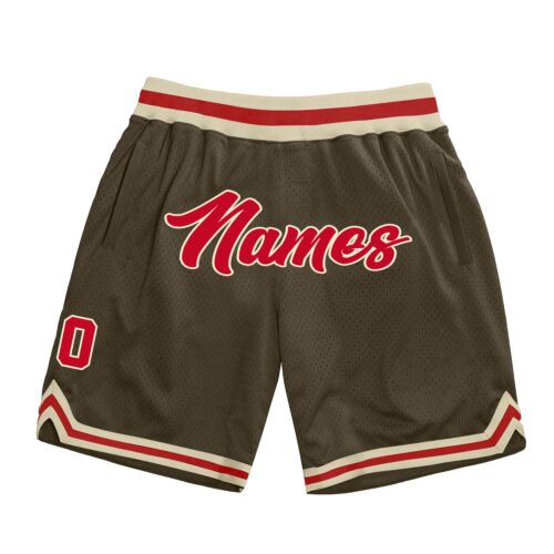 olive_0041_6334c05a-f905-49ef-9dbb-62cbef4123b3 Custom Olive Red-Cream Authentic Throwback Salute To Service Basketball Shorts