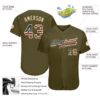 Custom Olive Vintage USA Flag-Cream Authentic Salute To Service Baseball Jersey
