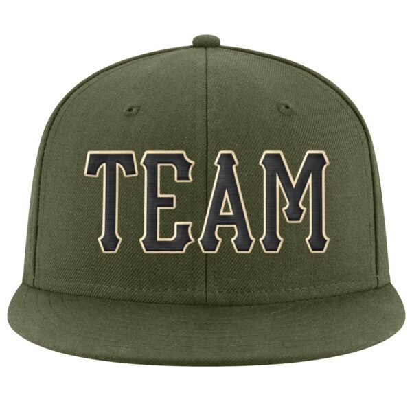 Custom Olive Black-Cream Stitched Adjustable Snapback Salute To Service Hat