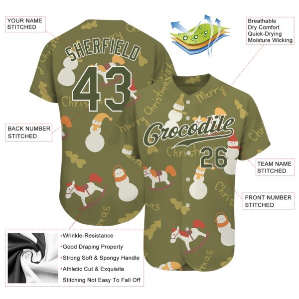 Custom Olive Olive-White Christmas 3D Authentic Salute To Service Baseball Jersey