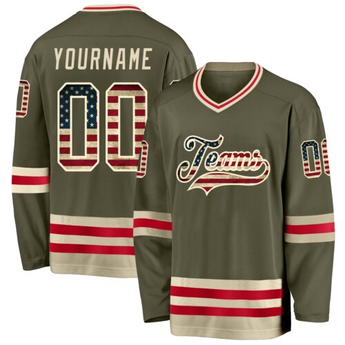 olive_0079 Custom Olive Vintage USA Flag-Cream Salute To Service Hockey Jersey