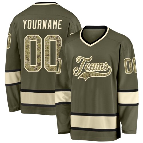 olive_0084 Custom Olive Camo-Cream Salute To Service Hockey Jersey