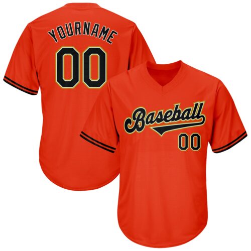 orange_0046 Custom Orange Black-Old Gold Authentic Throwback Rib-Knit Baseball Jersey Shirt