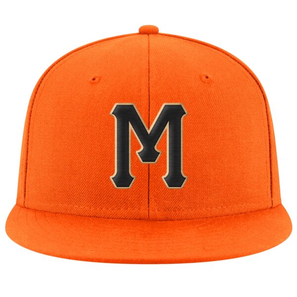 Custom Orange Black-Old Gold Stitched Adjustable Snapback Hat