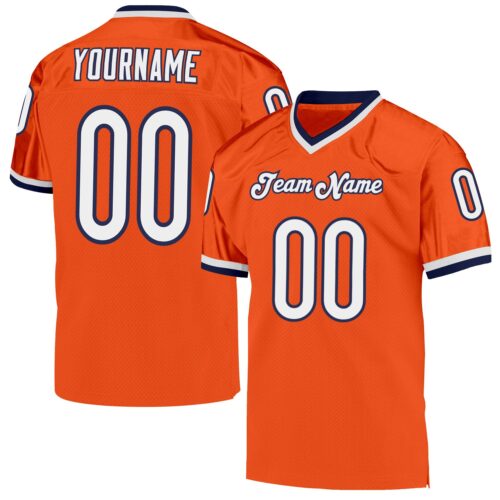 orange_0100 Custom Orange White-Navy Mesh Authentic Throwback Football Jersey