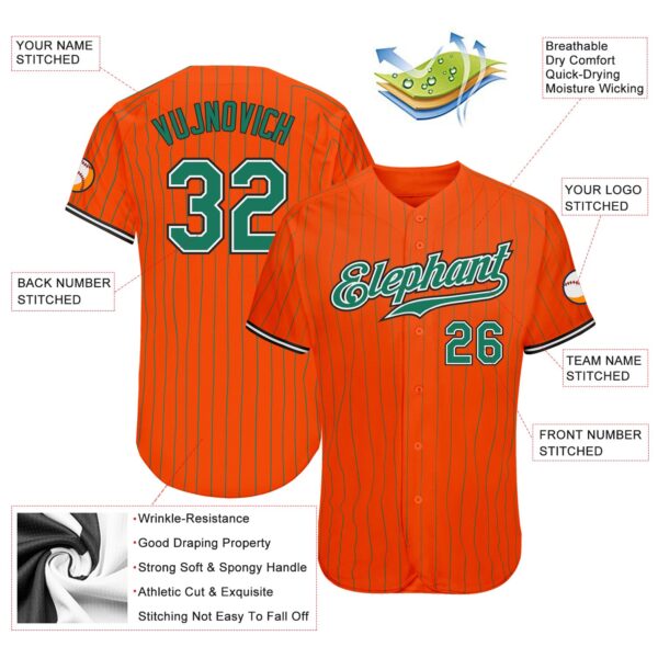 Custom Orange Kelly Green Pinstripe Kelly Green-Black Authentic Baseball Jersey