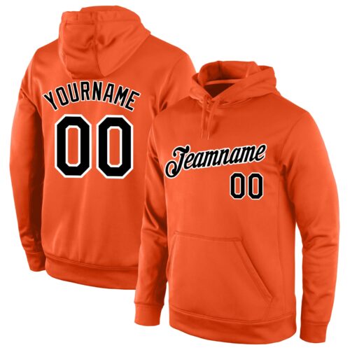 orange_0128 Custom Stitched Orange Black-White Sports Pullover Sweatshirt Hoodie