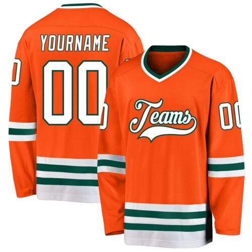 orange_0147 Custom Orange White-Green Hockey Jersey