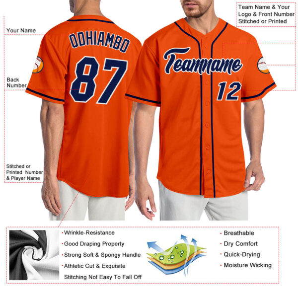 Custom Orange Navy-White Authentic Baseball Jersey