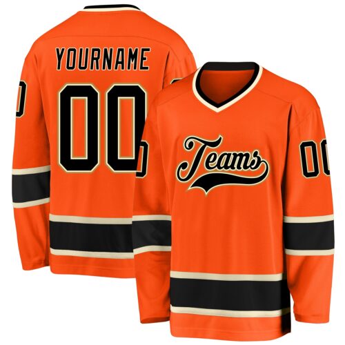 orange_0151 Custom Orange Black-Cream Hockey Jersey