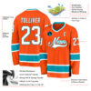 Custom Orange White-Teal Hockey Jersey