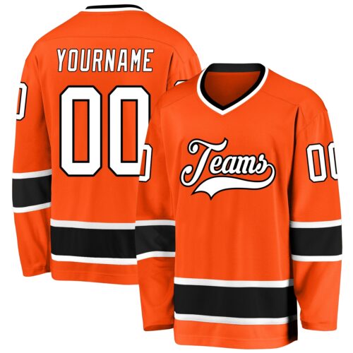 orange_0153 Custom Orange White-Black Hockey Jersey