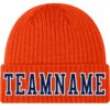 Custom Orange Navy-White Stitched Cuffed Knit Hat