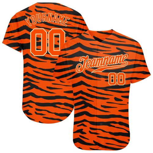 orange_0182 Custom Orange Orange-Black 3D Pattern Design Tiger Authentic Baseball Jersey