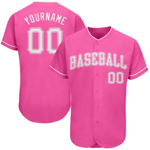 pink_0001 Custom Pink White Authentic Baseball Jersey