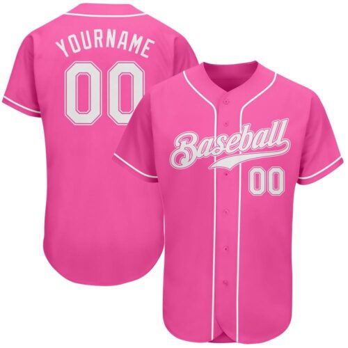 pink_0005 Custom Pink White Authentic Baseball Jersey